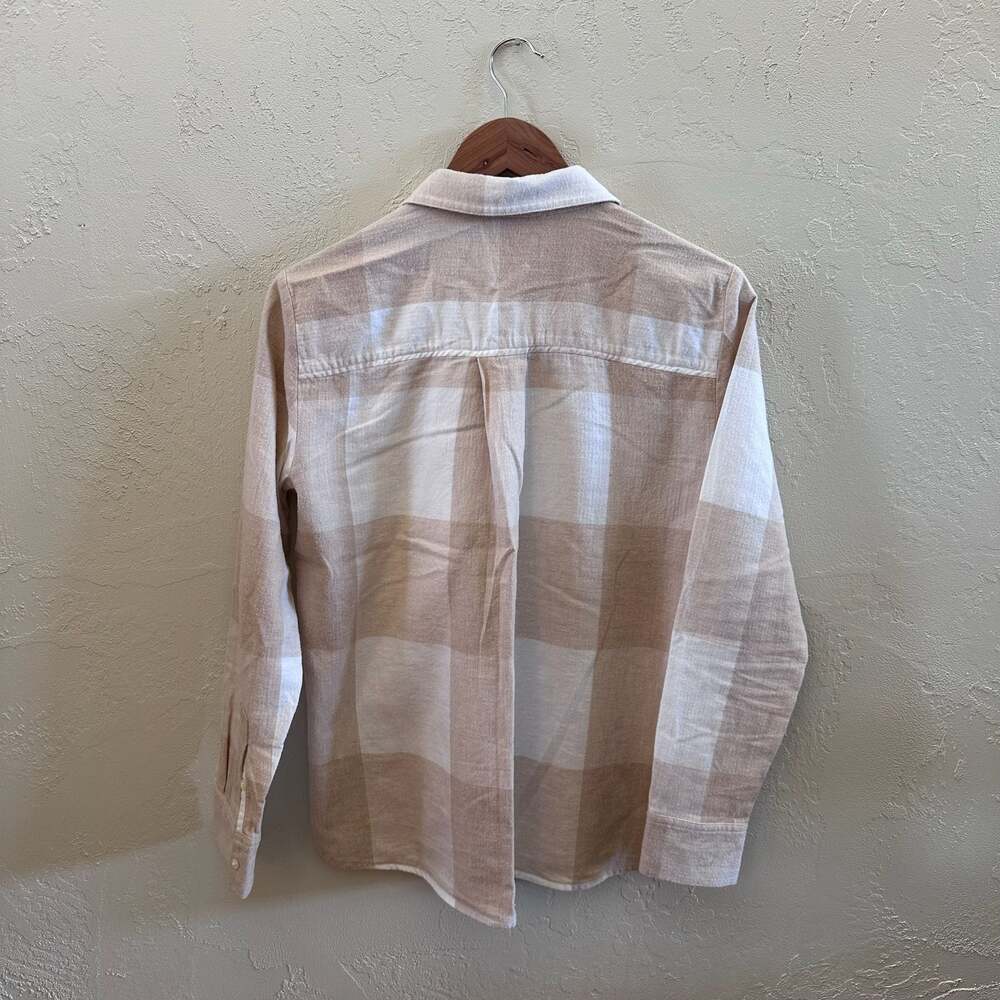 LOFT Tan and White Plaid Flannel Button Down Shirt Size M - Picture 3 of 8